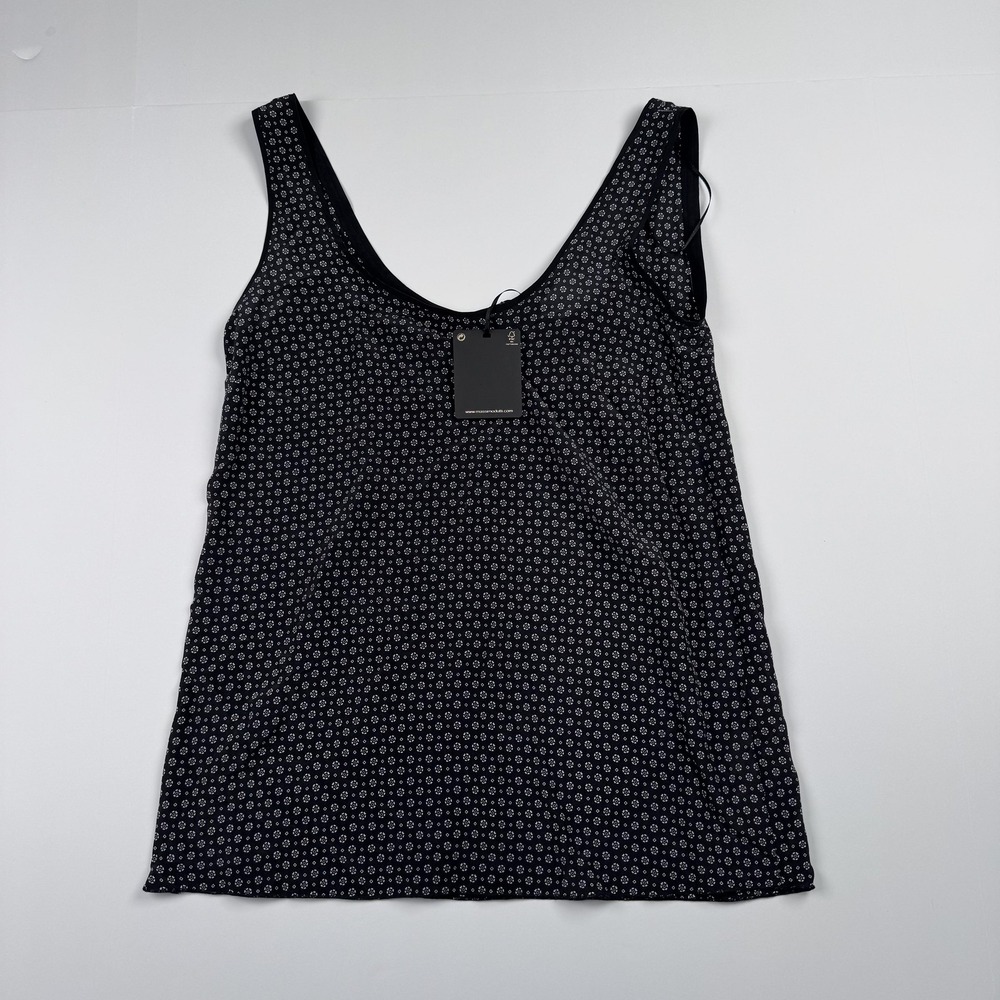 Massimo Dutti Tank Top Womens 2 Black White Floral Print Sleeveless Blouse